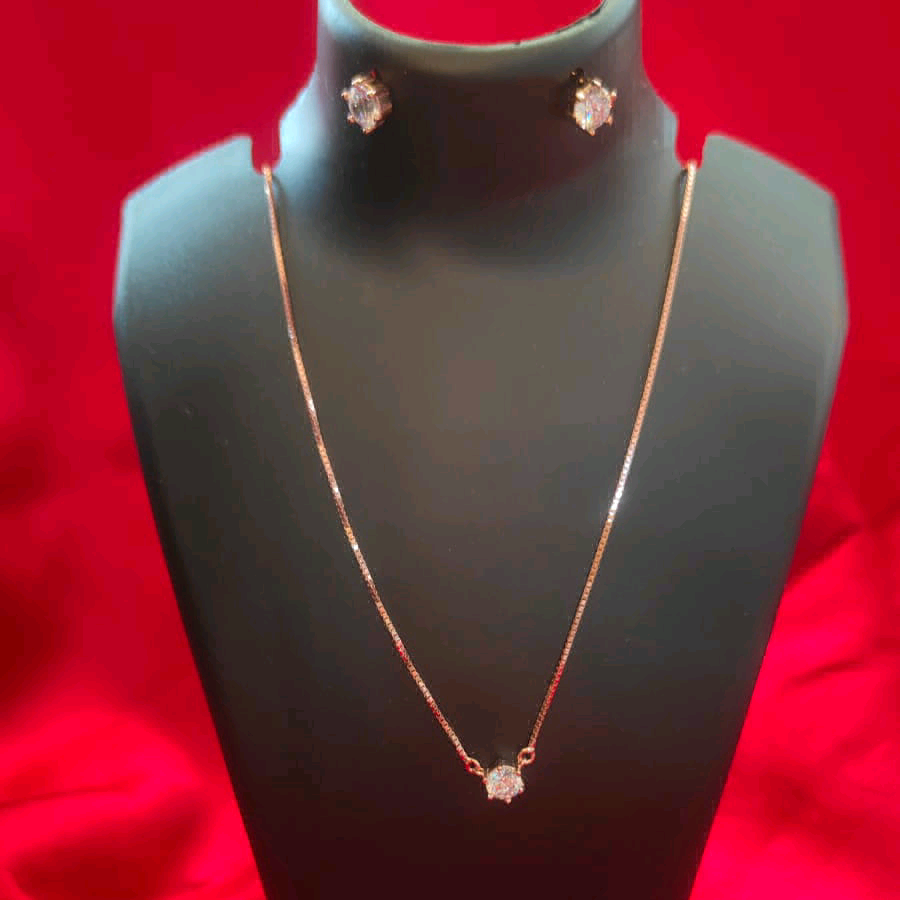 Rose Gold Tone CZ Pendant Set 